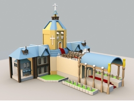 Cartoon Medieval Cathedral 3d model preview