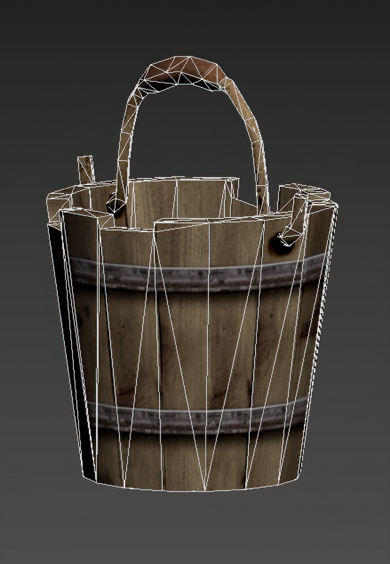 Old Wooden Bucket Low Poly 3d rendering