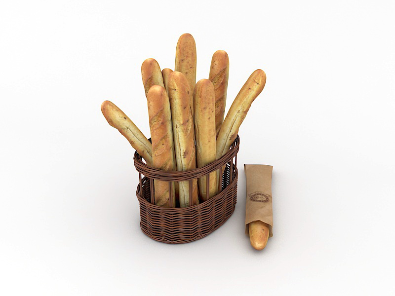 Baguette in Basket 3d rendering