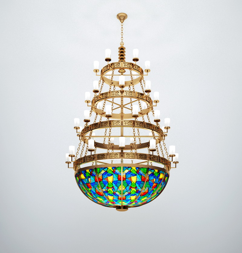 Vintage Stained Glass Chandelier 3d rendering