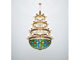 Vintage Stained Glass Chandelier 3d preview