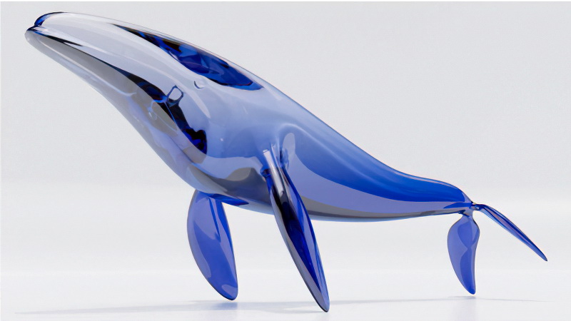 Blue Glass Whale Sculpture 3d rendering