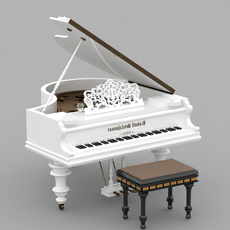 Beautiful White Piano 3d rendering