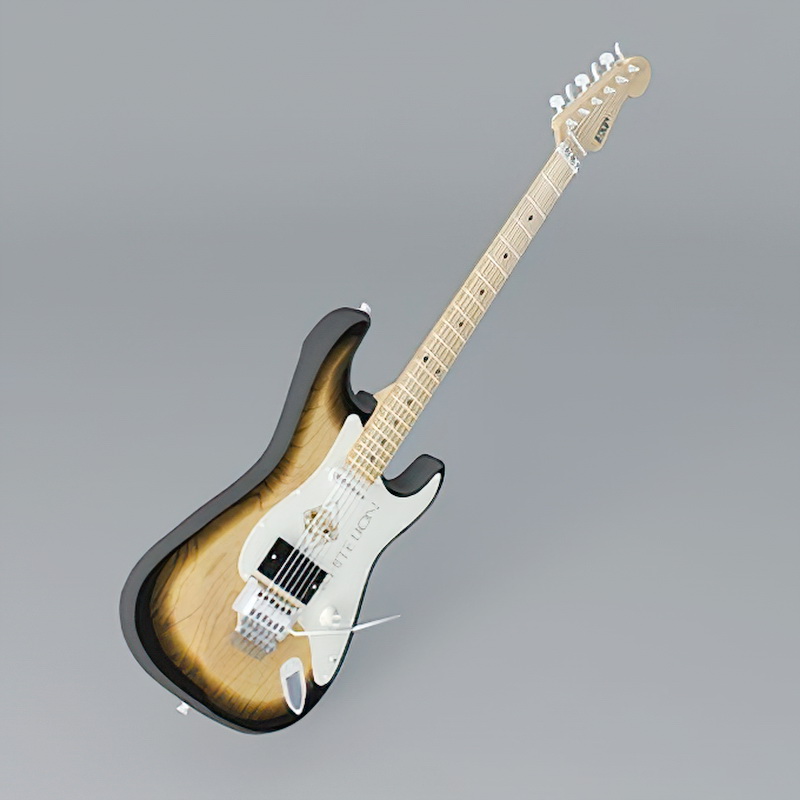 Yellow and Black Electric Guitar 3d rendering