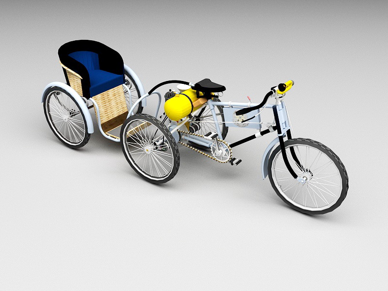 1898 De Dion-Bouton Tricycle and Carriage 3d rendering