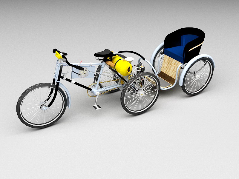 1898 De Dion-Bouton Tricycle and Carriage 3d rendering