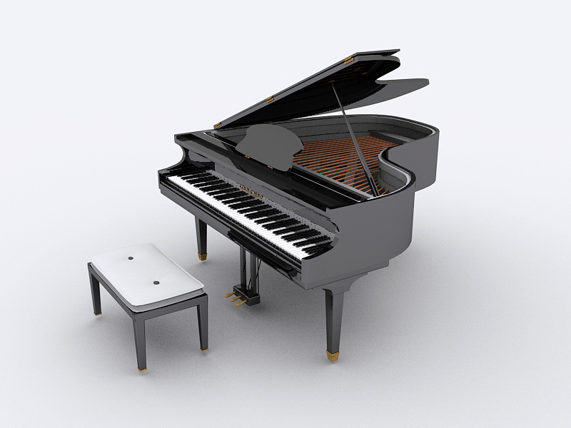 Antique Grand Piano and Bench 3d rendering