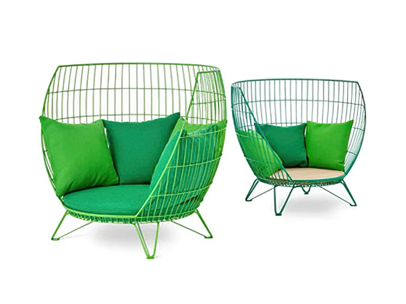 Green Metal Patio Armchair with Cushions 3d rendering