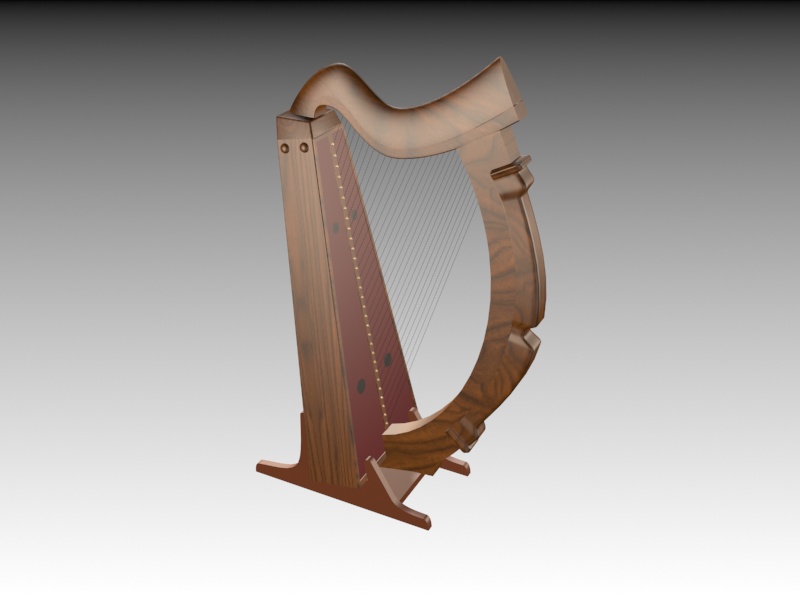 Celtic Harp Instrument 3d rendering