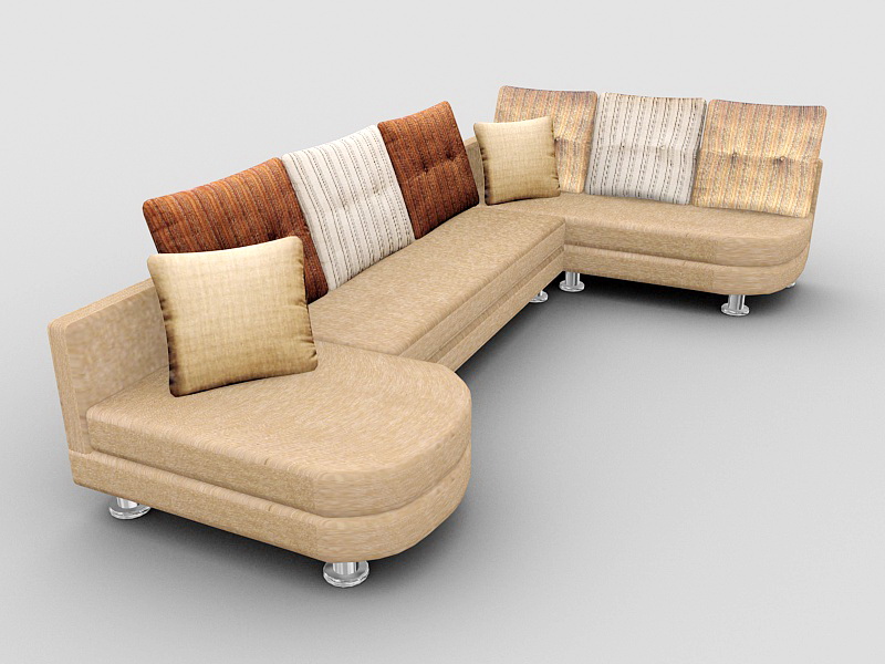 Light Brown Sectional Sofa with Chaise Lounge 3d rendering